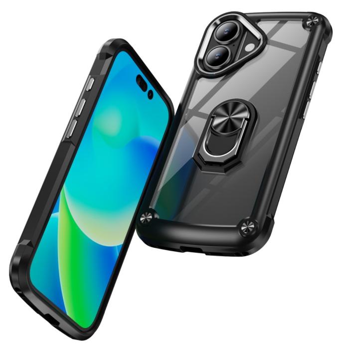 Bild 2, iPhone 16 Plus Skal Shockproof Ring Hybrid Svart