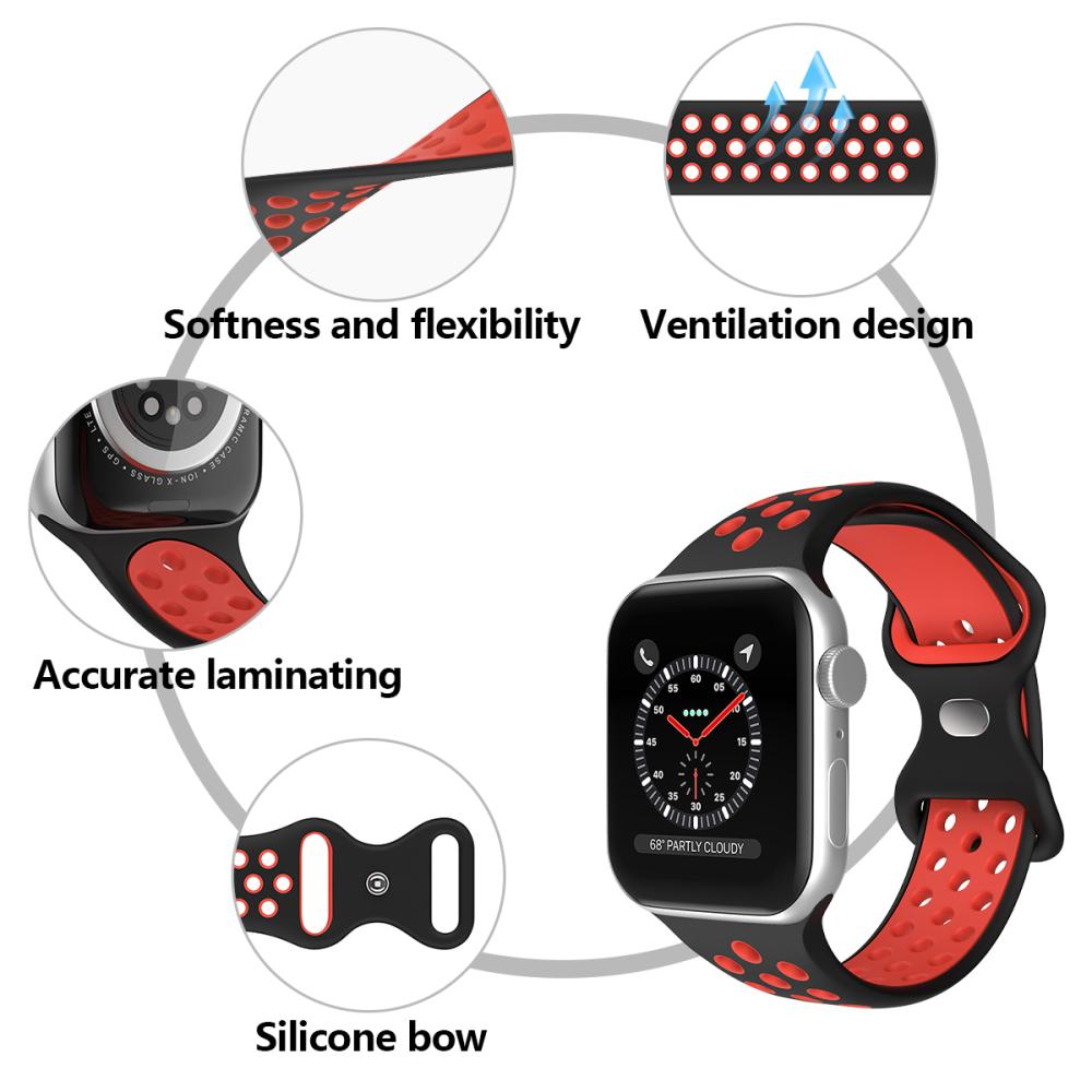 Sportarmband Dual-Color Apple Watch 41/40/38 mm (M/L) Svart/Röd