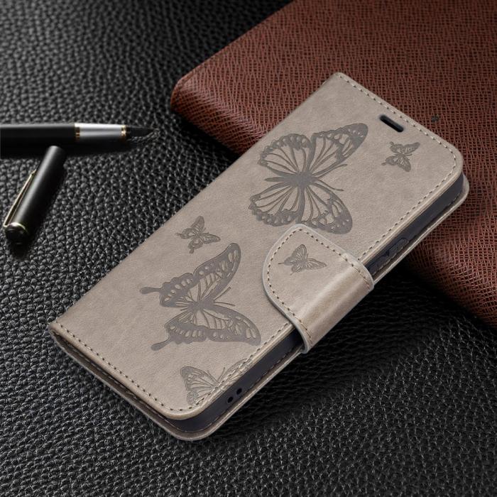 Bild 6, Samsung Galaxy S22 Plus Fodral Tryckt Fjäril Grå