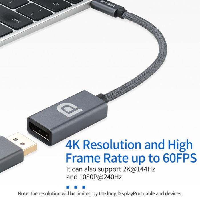 Bild 3, USB-C till DisplayPort DP Hona Adapter 4K 60Hz Grå