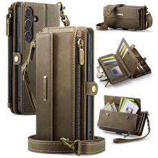 CASEME Galaxy S25 Fodral RFID Multifunktionell L&auml;der Brun