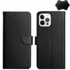 iPhone 15 Pro Fodral Äkta Läder Svart