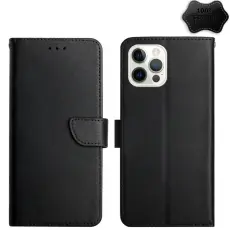 iPhone 15 Pro Fodral &Auml;kta L&auml;der Svart