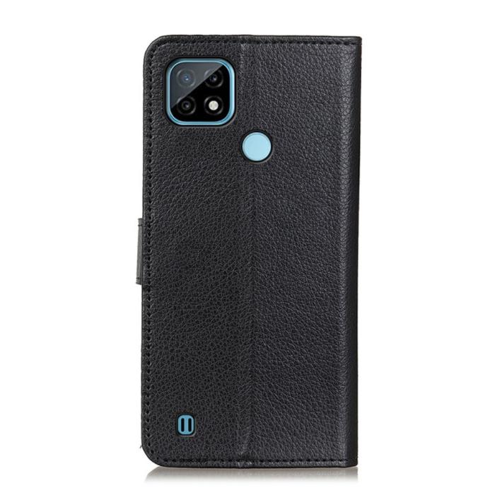 Bild 3, Realme C21 - Litchi Läder Fodral - Svart