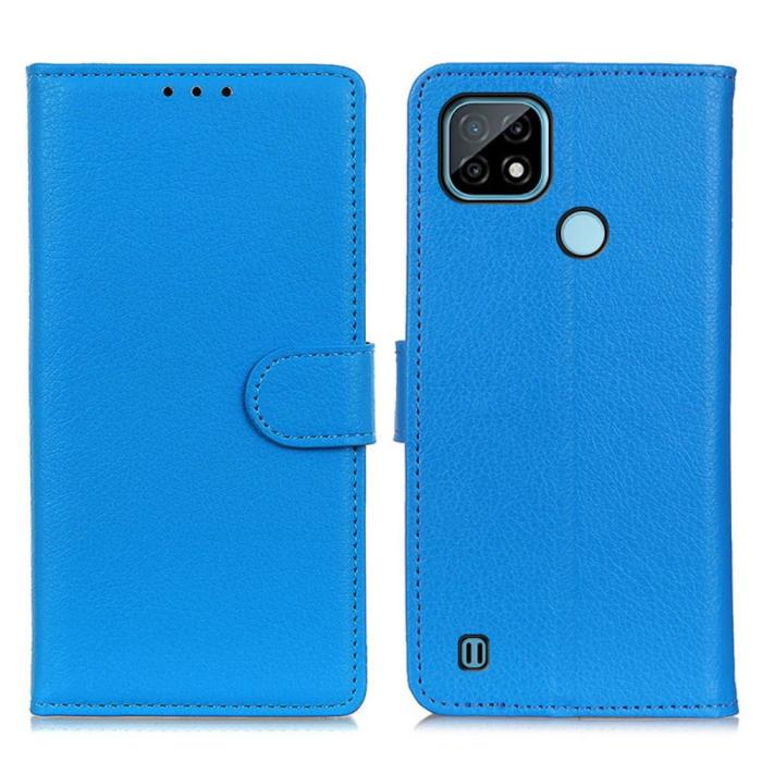 Bild 1, Realme C21 - Litchi Läder Fodral - Blå
