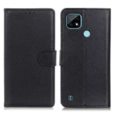 Realme C21 - Litchi L&auml;der Fodral - Svart