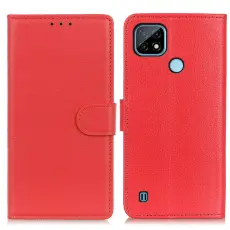 Realme C21 - Litchi L&auml;der Fodral - R&ouml;d