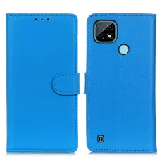 Realme C21 - Litchi L&auml;der Fodral - Bl&aring;