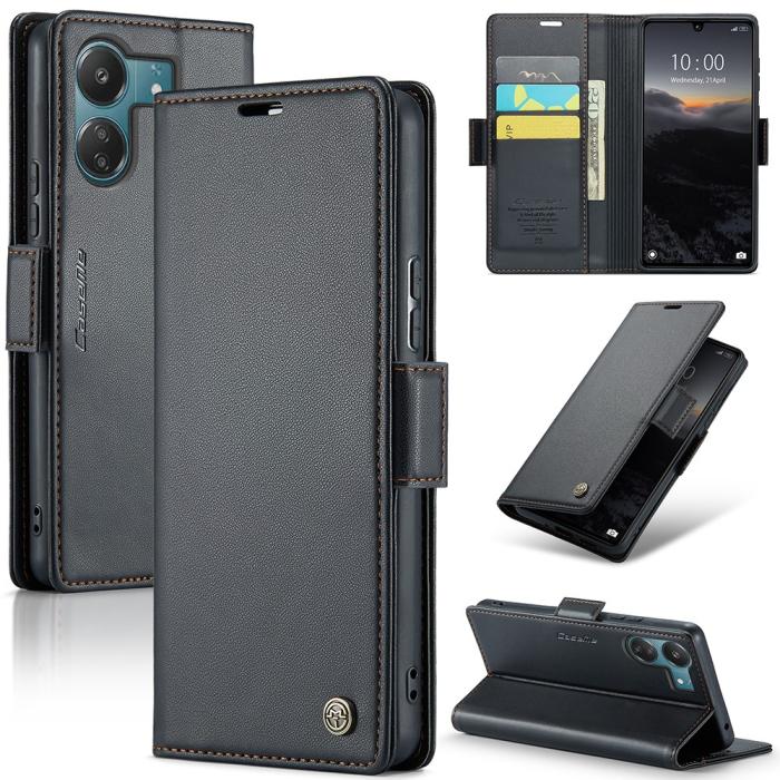 Bild 1, CASEME Xiaomi Redmi 13C 4G Fodral RFID Litchi Läder Svart