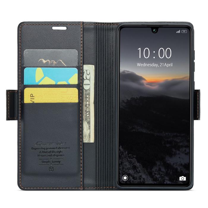 Bild 2, CASEME Xiaomi Redmi 13C 4G Fodral RFID Litchi Läder Svart