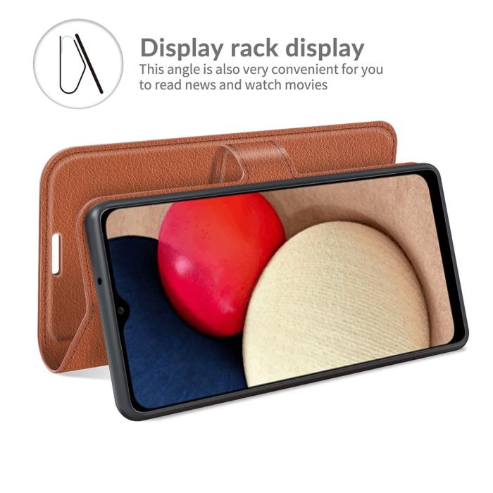 Bild 5, Samsung Galaxy A03s Fodral Litchi Läder Brun