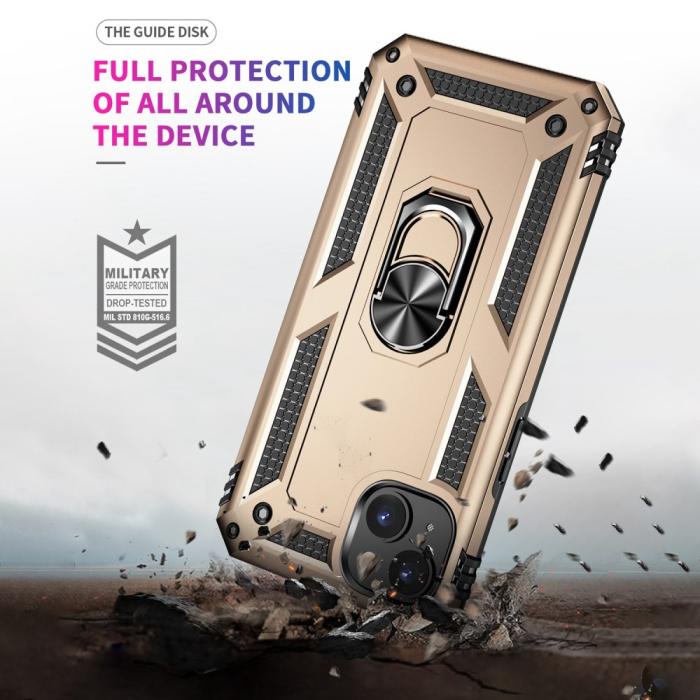 Bild 2, iPhone 15 Skal Armor Hybrid Ring Guld