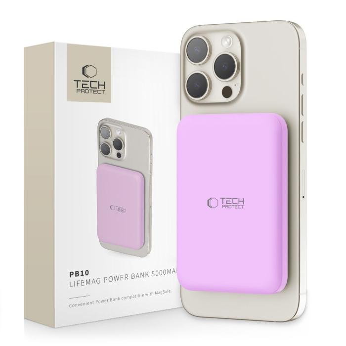 Bild 1, Tech-Protect 5000 mAh MagSafe Powerbank LifeMag Lila