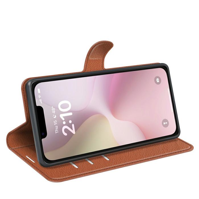 Bild 3, iPhone 17e / 16e Fodral Litchi Läder Brun