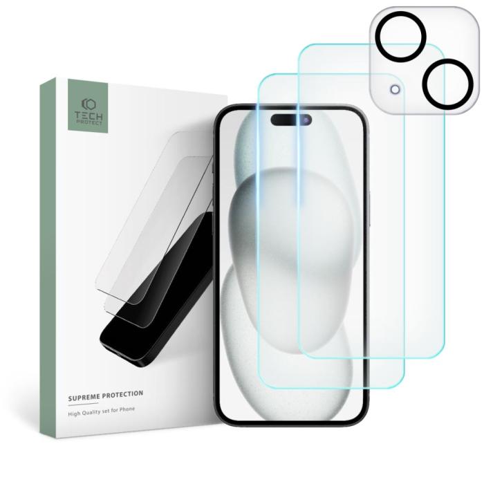 Bild 1, Tech-Protect iPhone 15 Plus 3-PACK Skärmskydd/Linsskydd