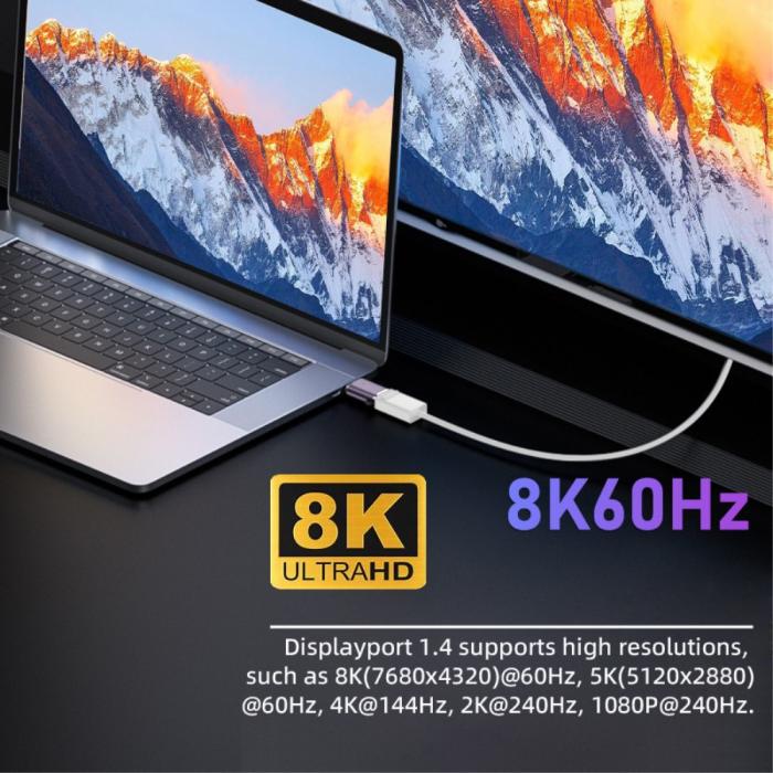 Bild 3, Mini DisplayPort DP till DisplayPort Adapter 8K 60Hz Blå