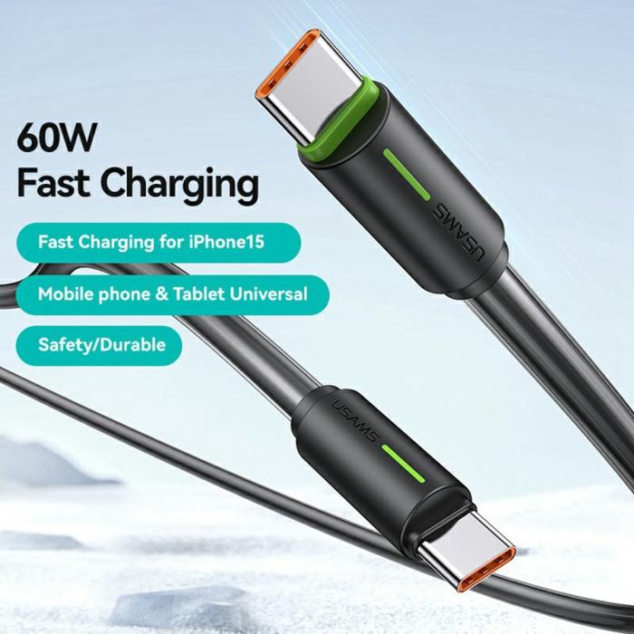 Bild 2, USAMS 1m 60W USB-C - USB-C Kabel Rosa