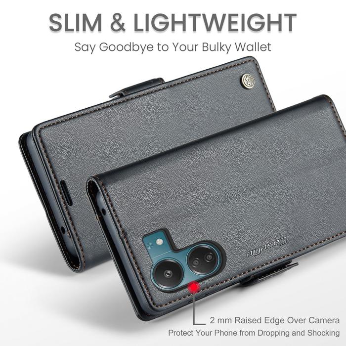 Bild 5, CASEME Xiaomi Redmi 13C 4G Fodral RFID Litchi Läder Svart