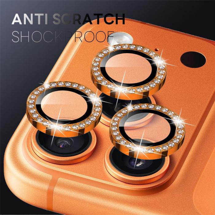 Bild 2, NORTHJO iPhone 17 Pro/17 Pro Max Linsskydd Strass Orange