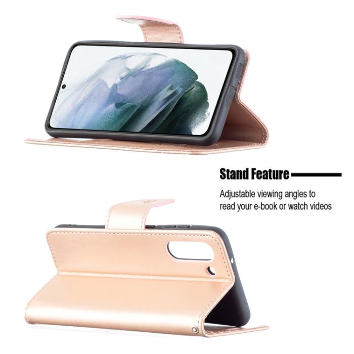 Bild 4, Samsung Galaxy S21 FE Fodral Butterfly Läder Roséguld