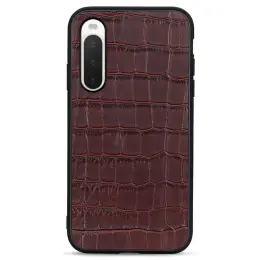 Sony Xperia 10 IV Skal Äkta Läder Krokodil Textur Brun
