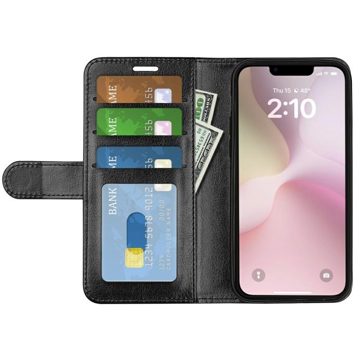 Bild 2, iPhone 17e / 16e Fodral Crazy Horse Läder Svart