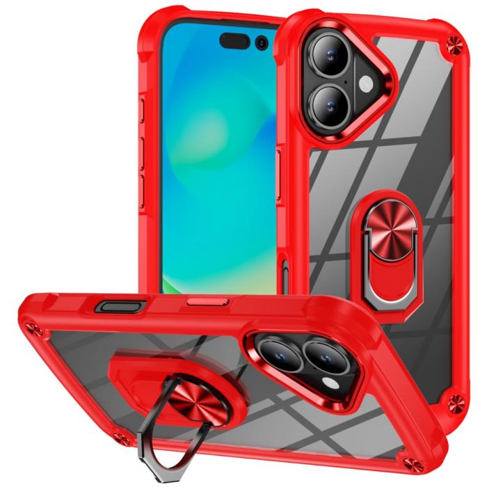 Bild 1, iPhone 16 Plus Skal Shockproof Ring Hybrid Röd
