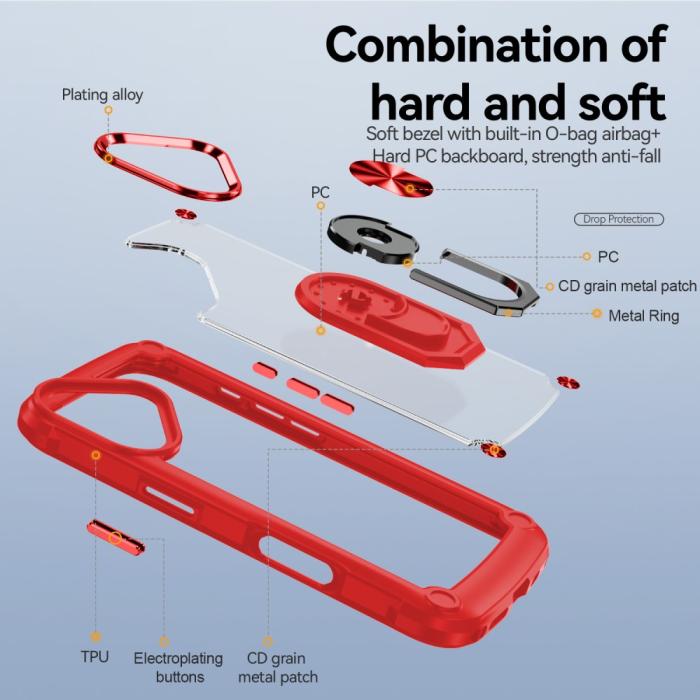 Bild 4, iPhone 16 Plus Skal Shockproof Ring Hybrid Röd