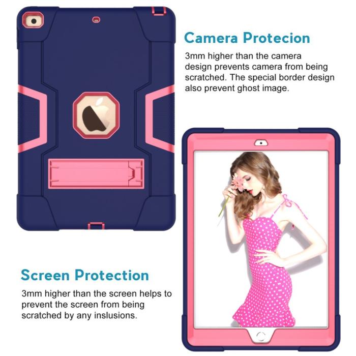 Bild 2, iPad 10.2 2019/2020/2021 Shockproof Hybrid Skal Med Kickstand Mörk Blå/Rosa
