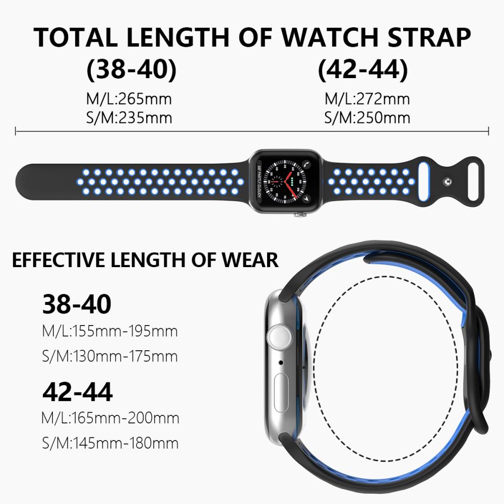 Sportarmband Dual-Color Apple Watch 41/40/38 mm (M/L) Svart/Blå