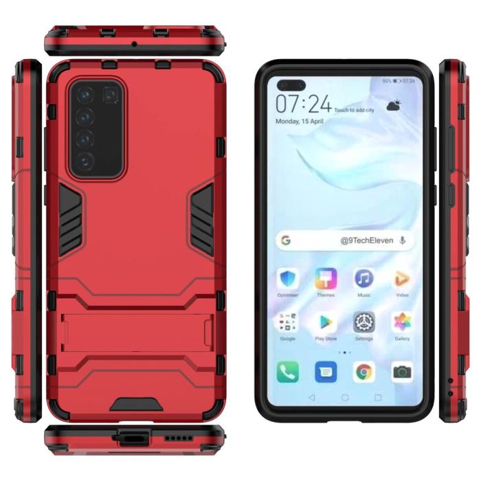 Bild 2, Huawei P40 - Hybrid Skal med Kickstand - Röd