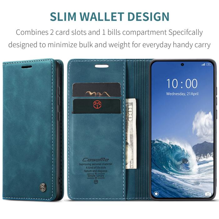 Bild 2, CASEME Xiaomi 15T Fodral Flip Retro Läder Blå