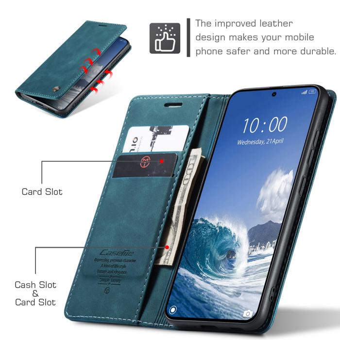 Bild 3, CASEME Xiaomi 15T Fodral Flip Retro Läder Blå