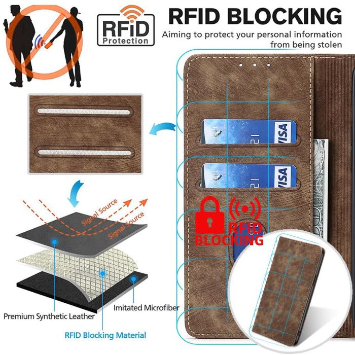 Bild 5, Samsung Galaxy A15 4G/5G Fodral Retro RFID Läder Brun