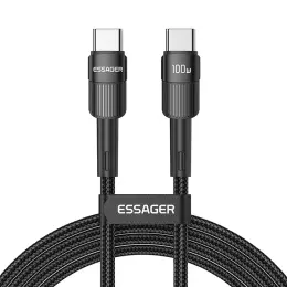 ESSAGER 3m 100W 5A PD USB-C - USB-C Laddningskabel Svart