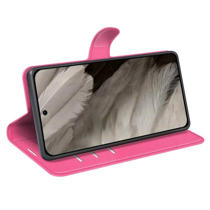 Bild 3, Google Pixel 8 Pro Fodral Litchi Textur Rosa