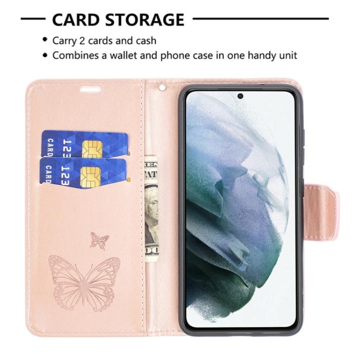 Bild 5, Samsung Galaxy S21 FE Fodral Butterfly Läder Roséguld