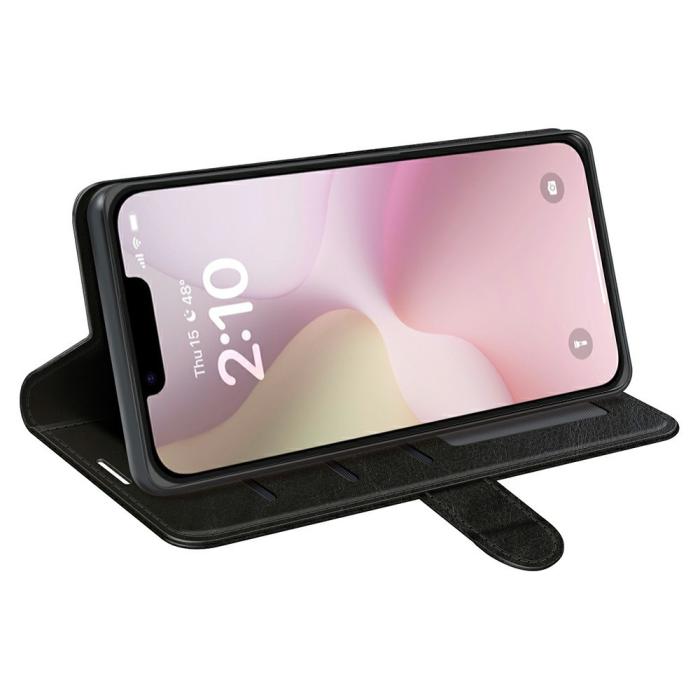 Bild 3, iPhone 17e / 16e Fodral Crazy Horse Läder Svart