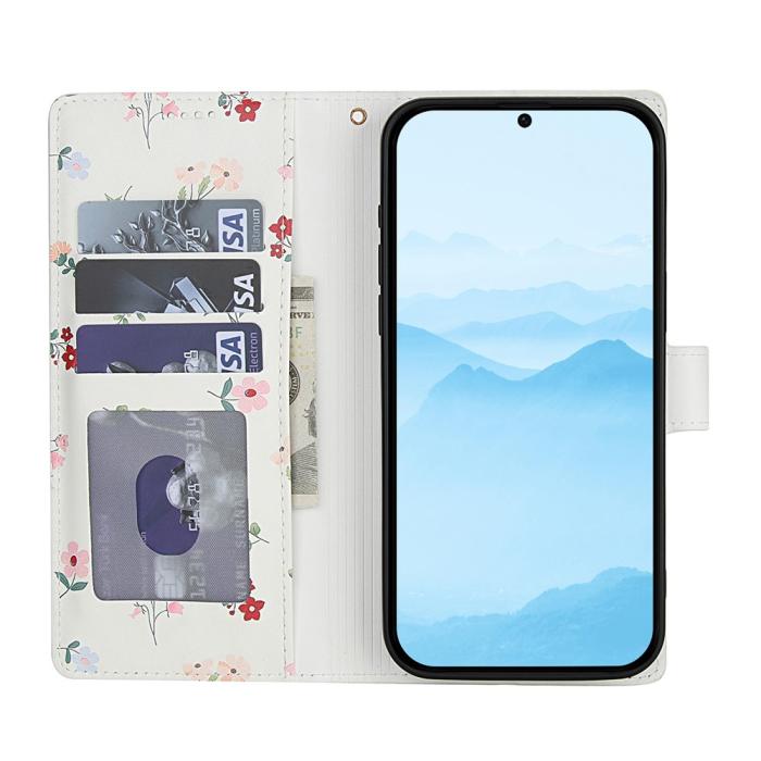 Bild 2, Samsung Galaxy S26 Fodral Rhombus Läder Blommor Vit