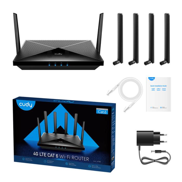 Bild 6, Cudy 4G Router LT700 Cat6 AC1200 Gigabit Dual-SIM Svart