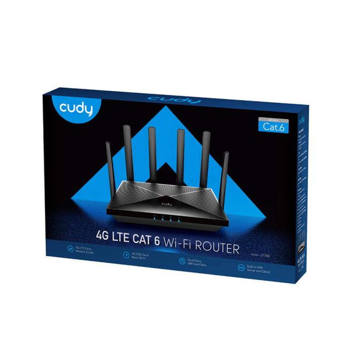 Bild 2, Cudy 4G Router LT700 Cat6 AC1200 Gigabit Dual-SIM Svart