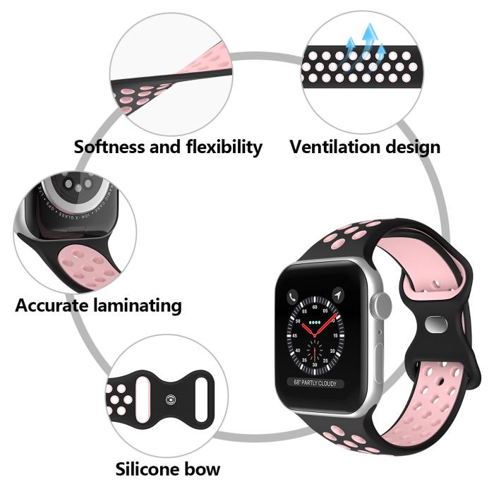 Bild 5, Sportarmband Dual-Color Apple Watch 41/40/38 mm (M/L) Svart/Rosa