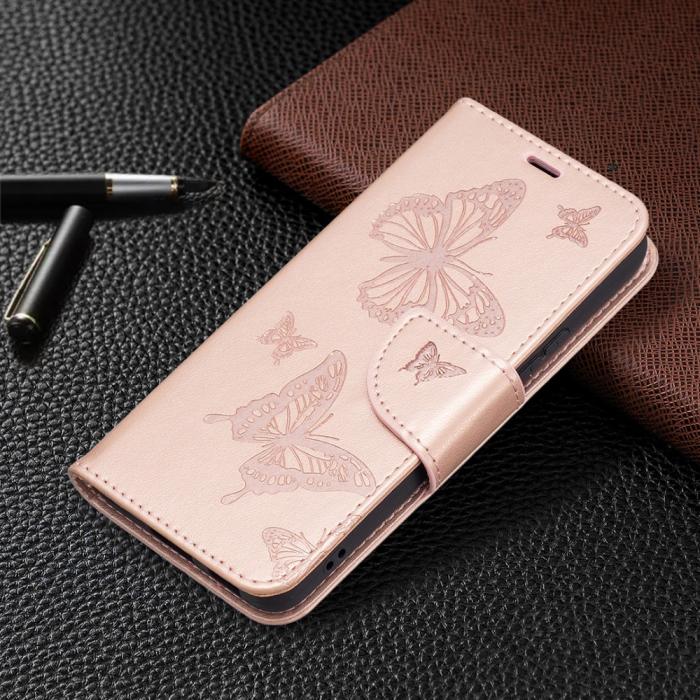 Bild 6, Samsung Galaxy S22 Plus Fodral Tryckt Fjäril Roséguld