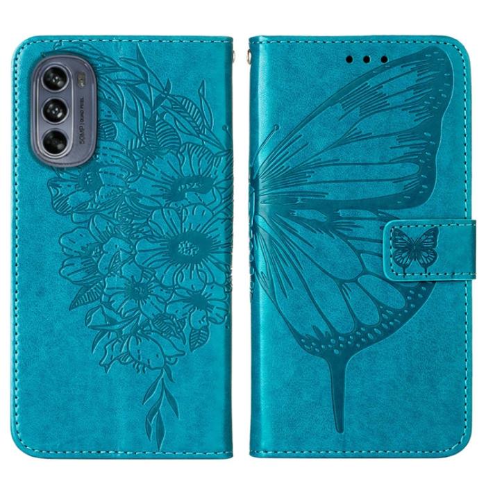 Bild 2, Motorola Moto G62 5G Fodral Med Fjäril Tryck Blå