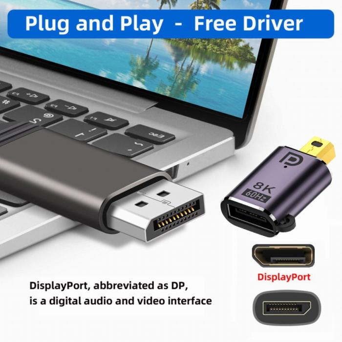 Bild 3, DP DisplayPort till Mini DisplayPort 1.4 Adapter 8K 60Hz Blå