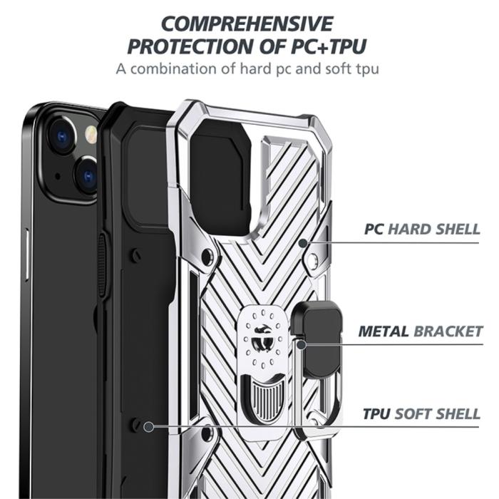 Bild 4, iPhone 13 Mini - Armor Hybrid Ring Skal - Silver