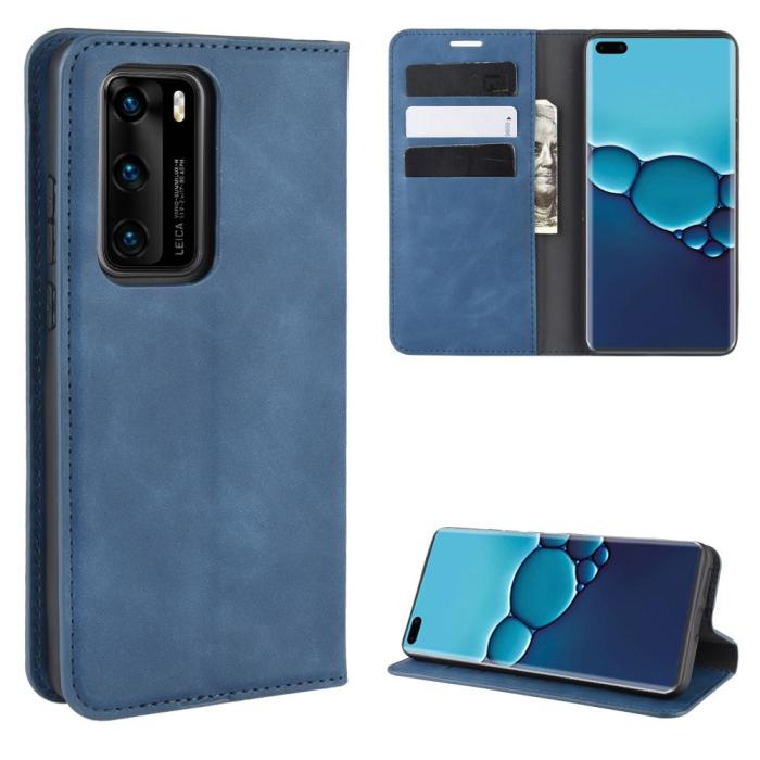 Bild 1, Huawei P40 - Silkeslent Plånboksfodral - Mörk Blå
