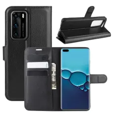 Huawei P40 - Litchi Pl&aring;nboksfodral - Svart