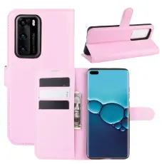 Huawei P40 - Litchi Pl&aring;nboksfodral - Ljus Rosa