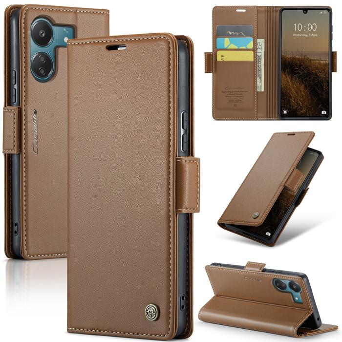 Bild 1, CASEME Xiaomi Redmi 13C 4G Fodral RFID Litchi Läder Brun